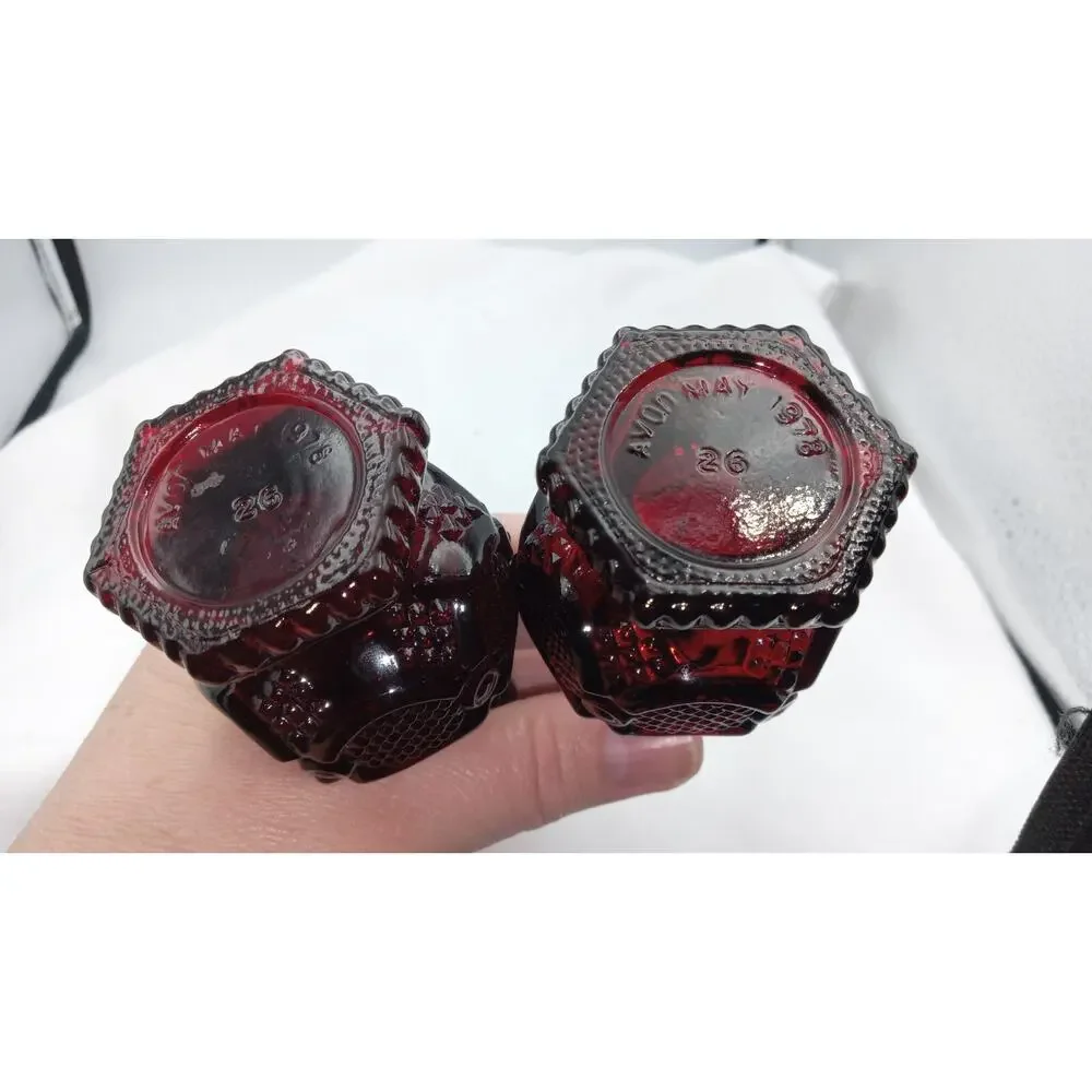 AVON Cape Cod Red Glass Salt &‎ Pepper/Talcom Powder Shakers May 1978 *READ*